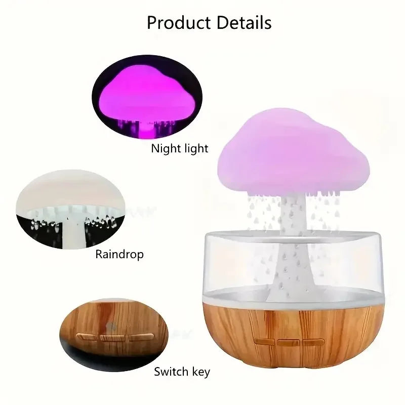 Rain Cloud Humidifier Rain Colorful Mushroom Cloud Raindrop Atmosphere Lamp Night Light Essential Oil Small Aromatherapy Machine